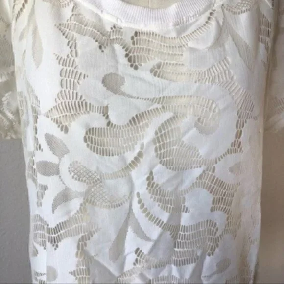 Jack by BB Dakota Top M Lace Knit White Coverup Boho Flirty Short Sleeve - Picture 4 of 9